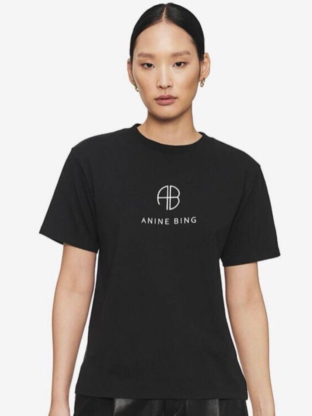 ANINE BING Hudson Monogram T-Shirt Black Size XS